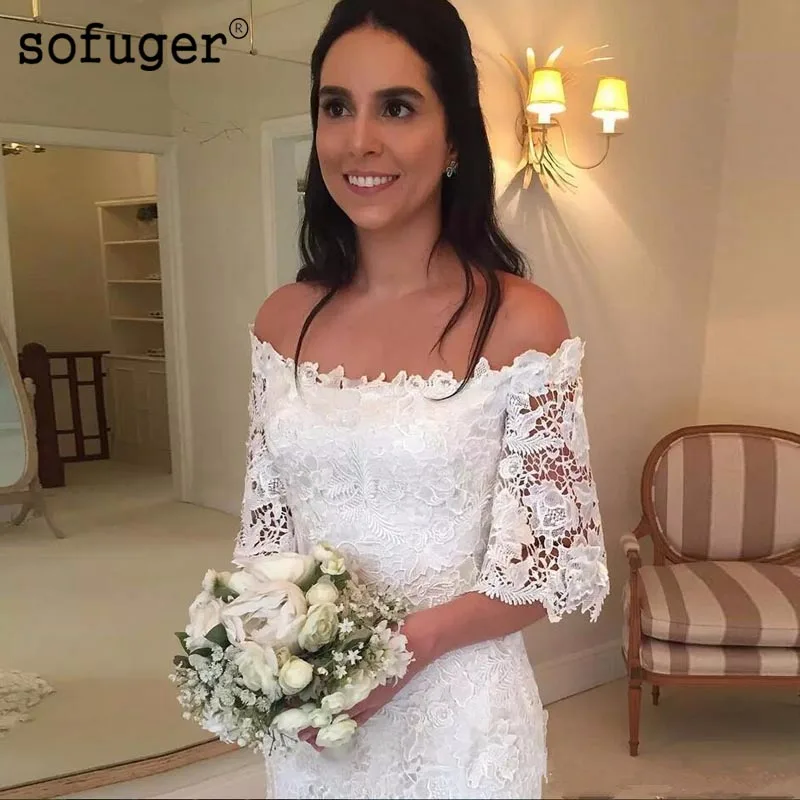 White Lace Sheath Wedding Dresses Half Sleeve Boat Neck Bridal Gowns Sweep Train Wedding Gowns For Bride Dress
White Lace Sheath Wedding Dresses Half Sleeve Boat Neck Bridal Gowns Sweep Train Wedding Gowns For Bride Dress