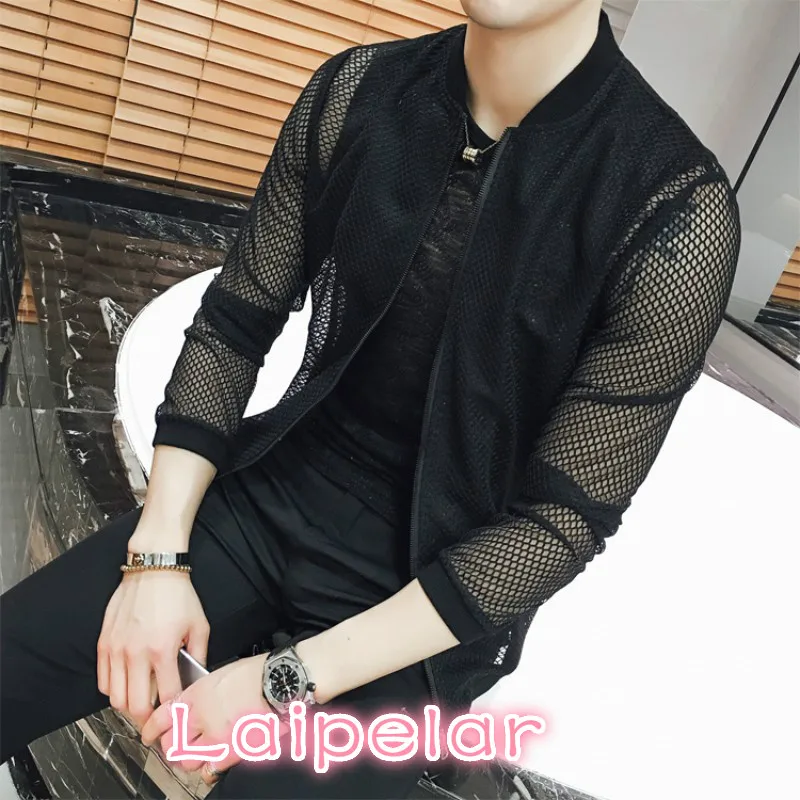2018 Summer Thin Men Jacket Fashion Mesh Hollow Slim Fit Bomber Jacket Casual Long Sleeve Transparent Windbreaker Coat Man Black
2018 Summer Thin Men Jacket Fashion Mesh Hollow Slim Fit Bomber Jacket Casual Long Sleeve Transparent Windbreaker Coat Man Black