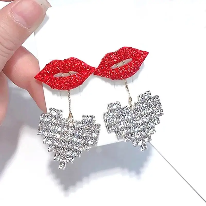 Statement Earrings For Women Shinning Rhinestone Heart Red Lip Drop Dangle Earrings Trendy Jewelry Party 2018 Street Fine Gift
Statement Earrings For Women Shinning Rhinestone Heart Red Lip Drop Dangle Earrings Trendy Jewelry Party 2018 Street Fine Gift