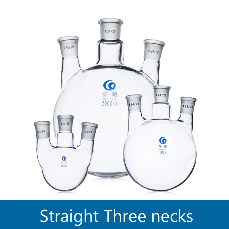 

Straight Three necks glass flask Round bottom High borosilicate glass Flask Laboratory 3-necks reactor Thick section