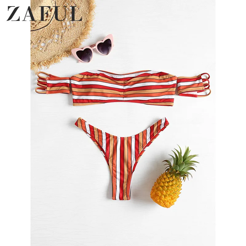 ZAFUL Off Shoulder High Leg Striped Bikini Swimsuit Bandage Swimwear Women High Leg Cut Padded Thong Bikini Swimwear
ZAFUL Off Shoulder High Leg Striped Bikini Swimsuit Bandage Swimwear Women High Leg Cut Padded Thong Bikini Swimwear