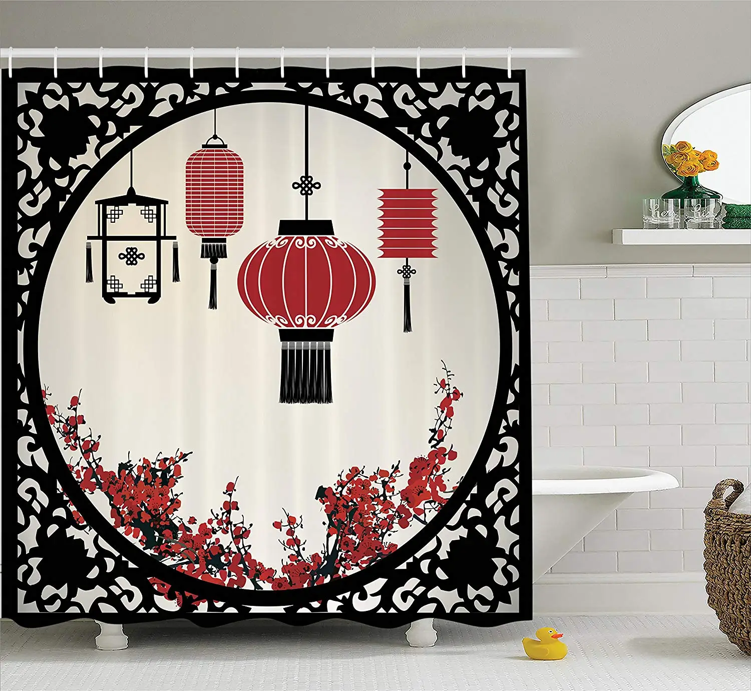 Lantern Decor Shower Curtain Lanterns with Japanese Sakura Cherry Blossom Trees and Round Ornate Figure Graphic Bathroom
Lantern Decor Shower Curtain Lanterns with Japanese Sakura Cherry Blossom Trees and Round Ornate Figure Graphic Bathroom