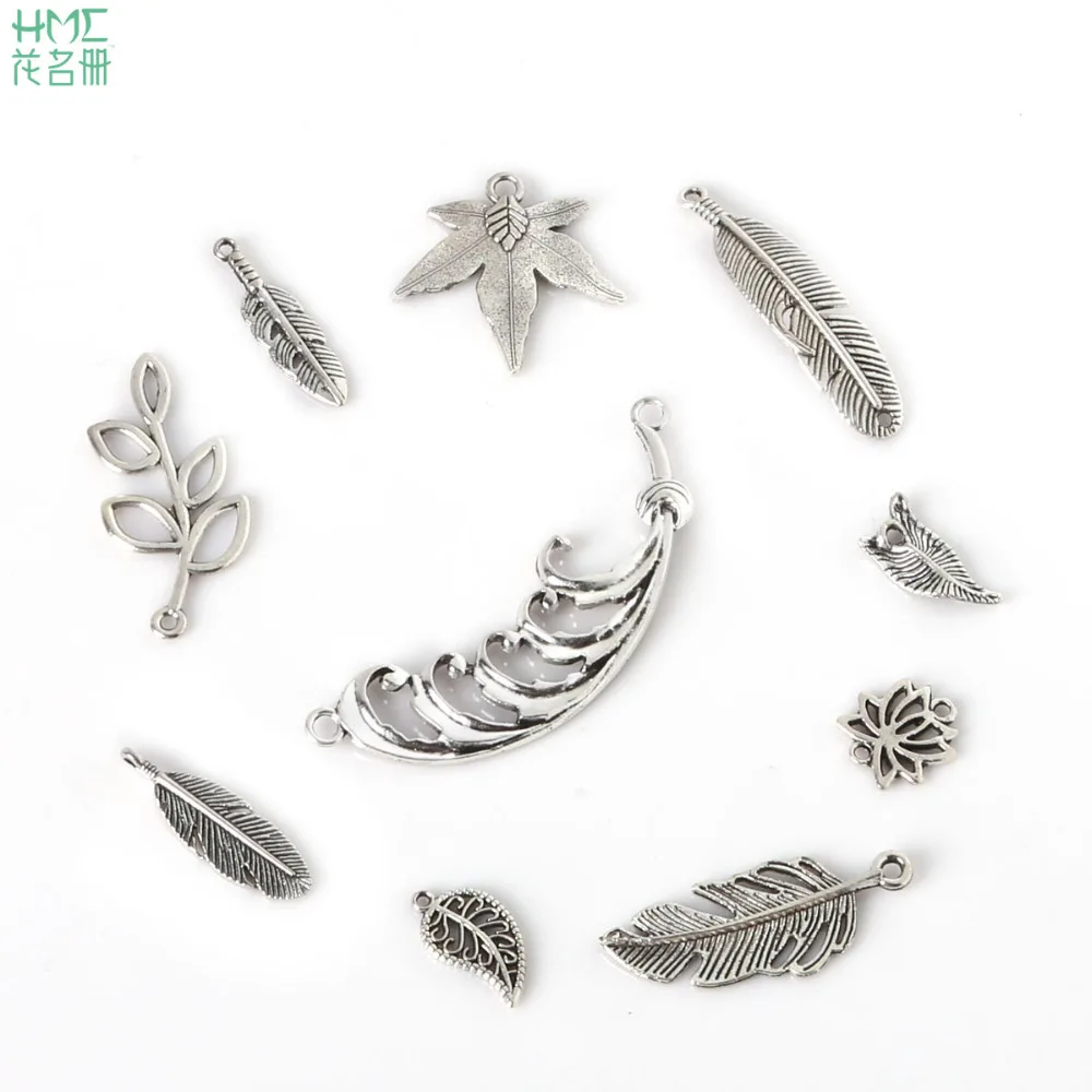 High Quality Leaves & Feather New Design Pendant 10 Types Mixed Size Antique Silver Plated Zinc Alloy Charms Jewelry Finding
High Quality Leaves & Feather New Design Pendant 10 Types Mixed Size Antique Silver Plated Zinc Alloy Charms Jewelry Finding