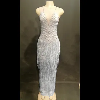 Sparkling Rhinestones Tassel Perspective Dress Female Singer Bar Dance Outfit Birthday Celebrate Costume Mesh Long Dresses Wear
Sparkling Rhinestones Tassel Perspective Dress Female Singer Bar Dance Outfit Birthday Celebrate Costume Mesh Long Dresses Wear