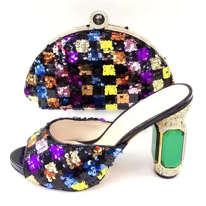 Beautiful black women dress shoes and bag with nice colorful bling decorate african pumps match handbag set V218,heel 12CM
Beautiful black women dress shoes and bag with nice colorful bling decorate african pumps match handbag set V218,heel 12CM