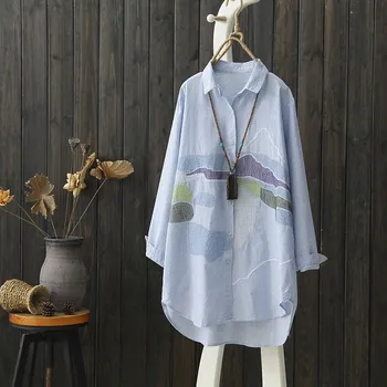 2019 Summer New Striped Women Shirts Long-sleeved Blue Printed Blouse Vintage Loose Shirts
2019 Summer New Striped Women Shirts Long-sleeved Blue Printed Blouse Vintage Loose Shirts