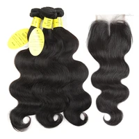 QueenLike Hair Products Brazilian Body Wave With Closure Non Remy Hair Weft Weave 2 3 4 Bundles Human Hair Bundles With Closure image