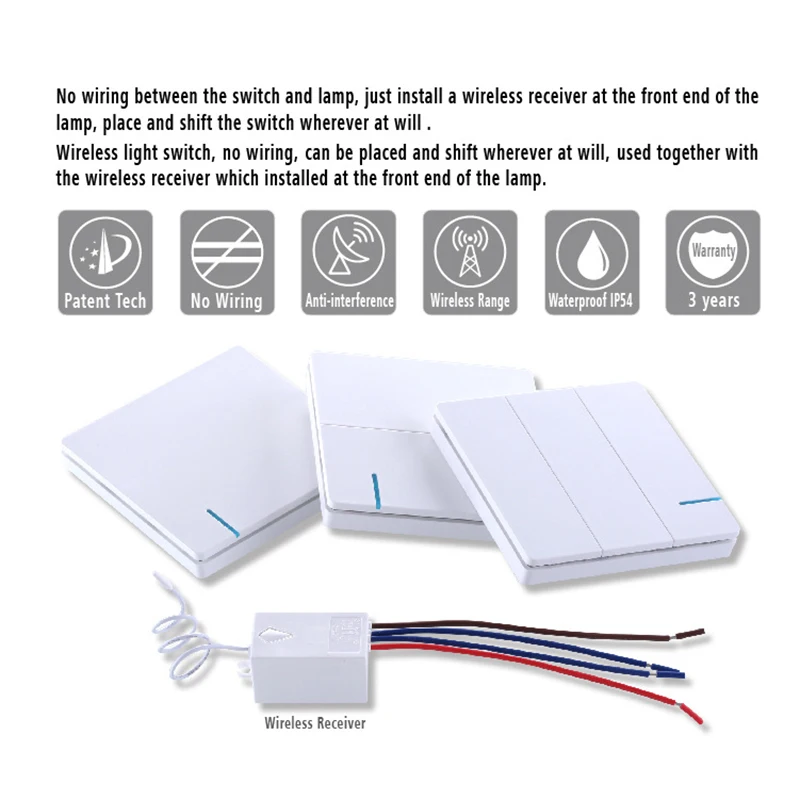 Bedroom Set Wireless Switch And Receiver Kit Waterproof On/Off Switch Light Switches Remote Control Ceiling Lamps Led Bulbs
Bedroom Set Wireless Switch And Receiver Kit Waterproof On/Off Switch Light Switches Remote Control Ceiling Lamps Led Bulbs