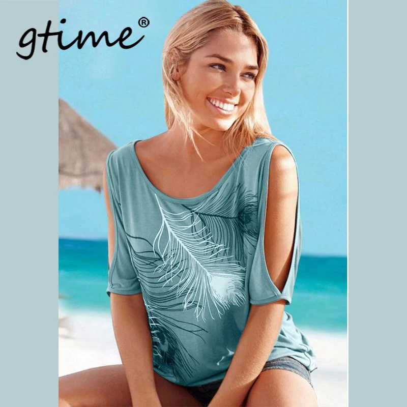 Gtime Dropshipping Slit Sleeve Cold Shoulder Feather Print Women Casual Summer T Shirt Girl Tee Tshirt Loose Top YJY055
Gtime Dropshipping Slit Sleeve Cold Shoulder Feather Print Women Casual Summer T Shirt Girl Tee Tshirt Loose Top YJY055