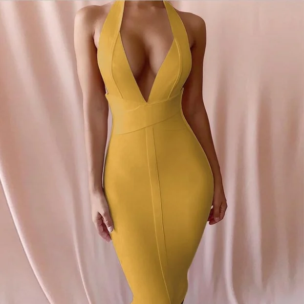 Halter Sexy V-Neck Sleeveless Backless Rayon Bandage Dress Homecoming Party Fashion Dress
Halter Sexy V-Neck Sleeveless Backless Rayon Bandage Dress Homecoming Party Fashion Dress