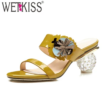 WETKISS 2018 New Summer Fashion Women Mules Cow Leather Slippers Open Toe Ladies Slides Crystal High Heels Flowers Slip on Shoes
WETKISS 2018 New Summer Fashion Women Mules Cow Leather Slippers Open Toe Ladies Slides Crystal High Heels Flowers Slip on Shoes