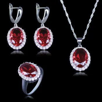 Rose Red Garnet White Zircon Princess Wedding Jewelry Sets Silver Color Women Earrings Ring Necklace Pendant Bracelets
Rose Red Garnet White Zircon Princess Wedding Jewelry Sets Silver Color Women Earrings Ring Necklace Pendant Bracelets
