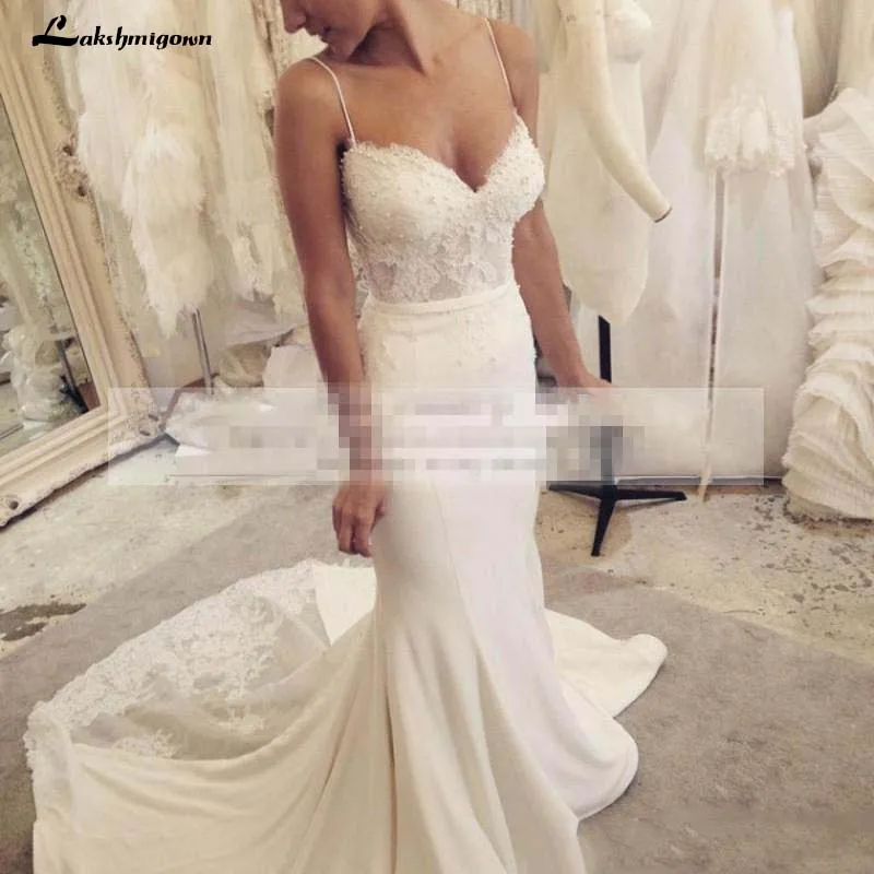 Gorgeous Satin Mermaid Wedding Dress with Lace Spaghetti Strap Backless Illusion Bridal Gown
Gorgeous Satin Mermaid Wedding Dress with Lace Spaghetti Strap Backless Illusion Bridal Gown