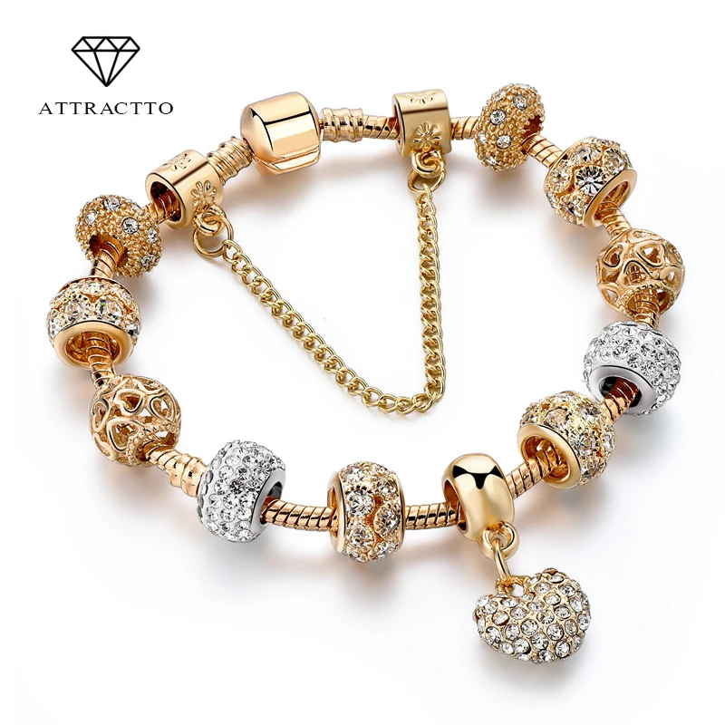 Attrattto Роскошные хрустальные браслеты и с сердечками золотые для женщин ювелирные