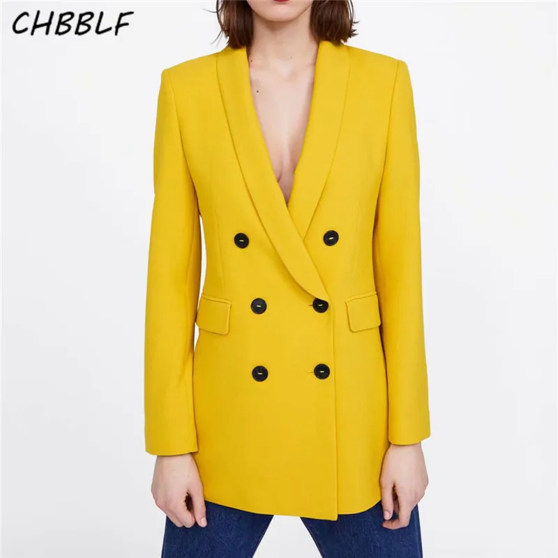 CHBBLF women chic blazer pockets double breasted long sleeve office wear coat solid yellow female casual outerwear tops XDL1834
CHBBLF women chic blazer pockets double breasted long sleeve office wear coat solid yellow female casual outerwear tops XDL1834