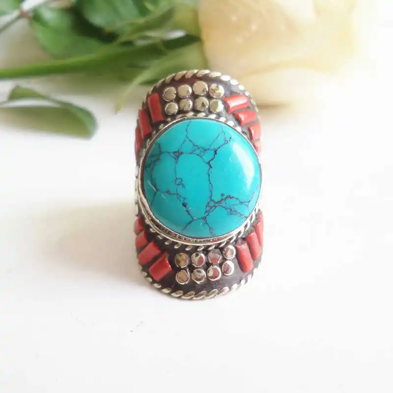 Tibetan Rings Nepal Vintage Big Ring Copper Inlaid Simulated Turquoises Big Size for Man 2019 Autumn R009
Tibetan Rings Nepal Vintage Big Ring Copper Inlaid Simulated Turquoises Big Size for Man 2019 Autumn R009