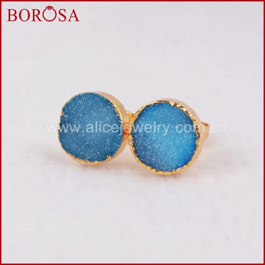 BOROSA Elegant 10mm Gold Color Round Rainbow Natural Crystal Druzy Geode Stud Earrings Drusy Earrings for Women G0204
BOROSA Elegant 10mm Gold Color Round Rainbow Natural Crystal Druzy Geode Stud Earrings Drusy Earrings for Women G0204