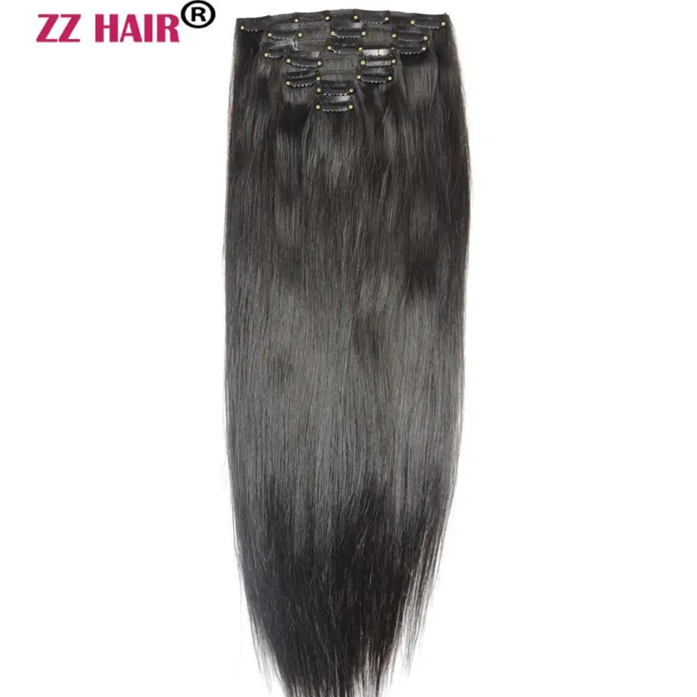 

ZZHAIR 100g-140g 16"-24" Machine Made Remy Hair 7Pcs Set Clips In 100% Human Hair Extensions Full Head Set Straight Natural Hair
