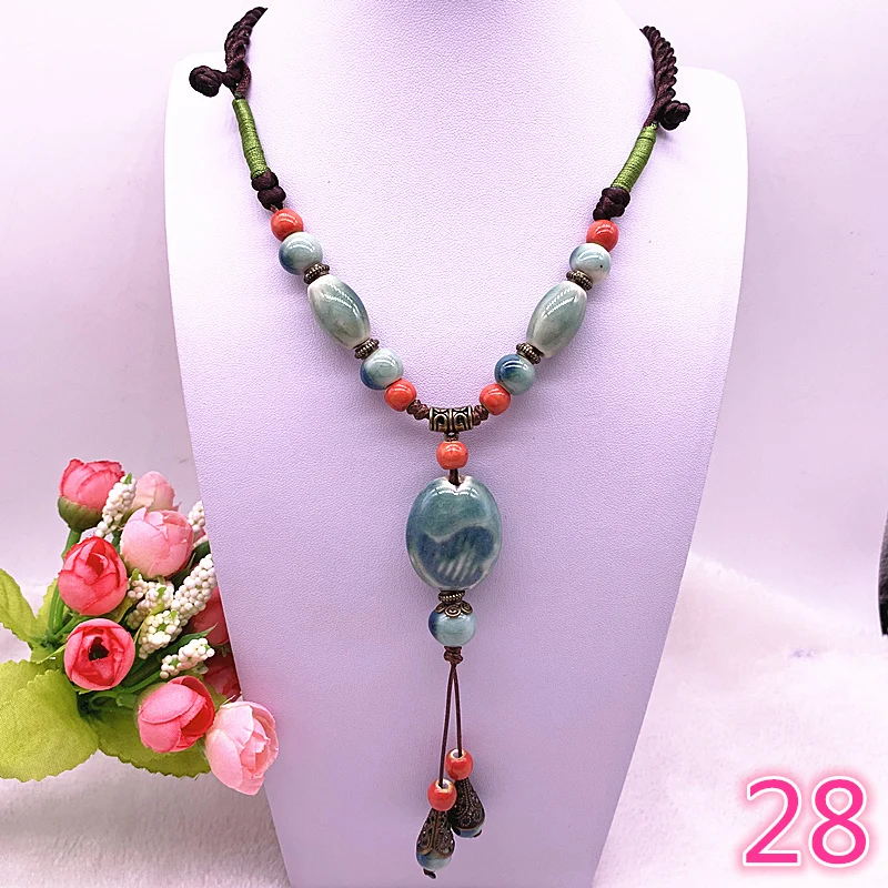 Fashion Ethnic Jewelry Traditional Handmade Ornaments Weave Wax Rope Ceramics Necklace Ceramics Beads Pendant Long Necklace #28
Fashion Ethnic Jewelry Traditional Handmade Ornaments Weave Wax Rope Ceramics Necklace Ceramics Beads Pendant Long Necklace #28
