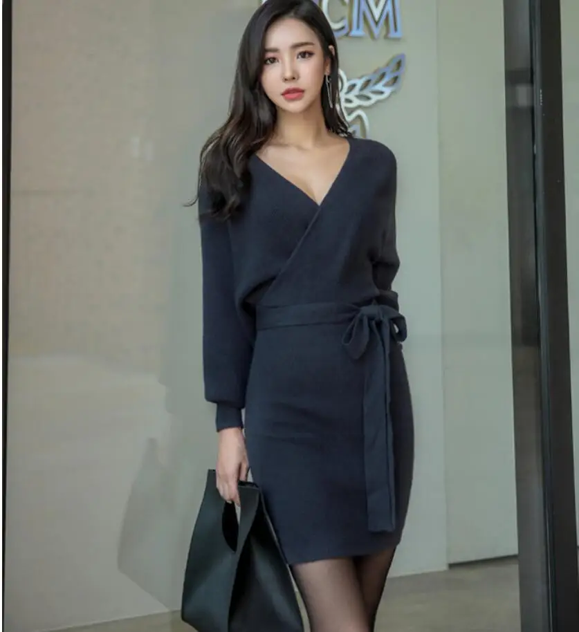 Free shipping New Korean V Neck Long Sleeve Pure Color Sexy Women Dress Sweater Dress
Free shipping New Korean V Neck Long Sleeve Pure Color Sexy Women Dress Sweater Dress