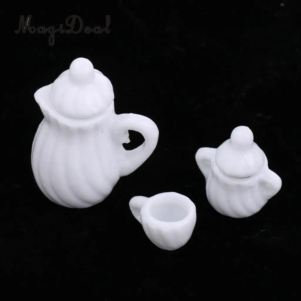 15Pcs/Set Vintage Miniature White Porcelain Tea Set Pot Cup Plate Tableware Dollhouse House Model Room Items Furniture Decor Acc