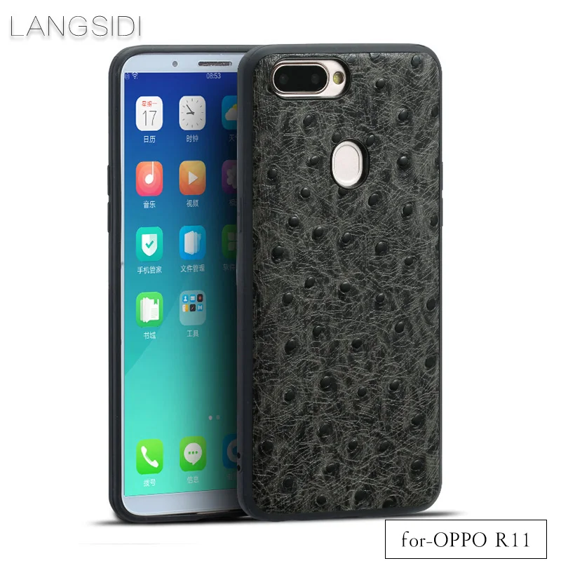wangcangli brand phone case ostrich grain full-wrapped For OPPO R11 All handmade custom processing |