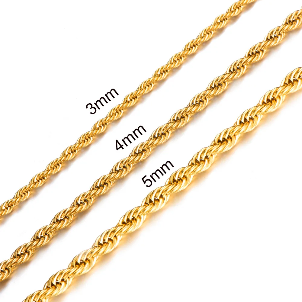 Золотое ожерелье из нержавеющей стали 316L шириной 3 мм/4 мм/5 мм Мужская веревочная