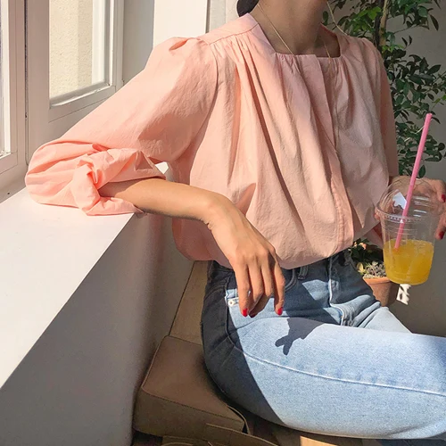 Young Lady Look Light Peach Pink Blouse Women Shirt Kawaii Loose Top Spring Chemise Femme Chemisier Blusa Mujer Camisa 
Young Lady Look Light Peach Pink Blouse Women Shirt Kawaii Loose Top Spring Chemise Femme Chemisier Blusa Mujer Camisa