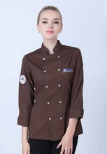 2017 nova mulher manga longa chef uniforme ocidental restaurante e pão cozimento cantina servidores de trabalho usar botão dupla fileira(China)