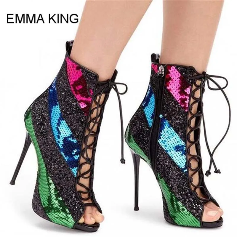 EMMA KING Bling Colorful Sequin-embellished Sandals Cross Tied Women High Heels Peep Toe Shoes Fashion Designer Shoes Zipper
EMMA KING Bling Colorful Sequin-embellished Sandals Cross Tied Women High Heels Peep Toe Shoes Fashion Designer Shoes Zipper
