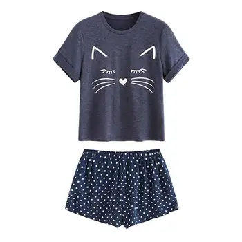 Women Pajama Set Summer Autumn Casual Cat Dot Print Shorts Short Sleeve Ruffled Sleepwear Nightwear Set Two Piece Pizama Damska
Women Pajama Set Summer Autumn Casual Cat Dot Print Shorts Short Sleeve Ruffled Sleepwear Nightwear Set Two Piece Pizama Damska