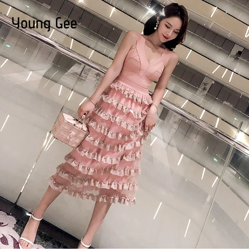 Young Gee Women Summer Deep V Neck Sexy Party Backless Lace Dresses Fashion Sleeveless Pink Bandage Midi Dresses vestidos robe
Young Gee Women Summer Deep V Neck Sexy Party Backless Lace Dresses Fashion Sleeveless Pink Bandage Midi Dresses vestidos robe