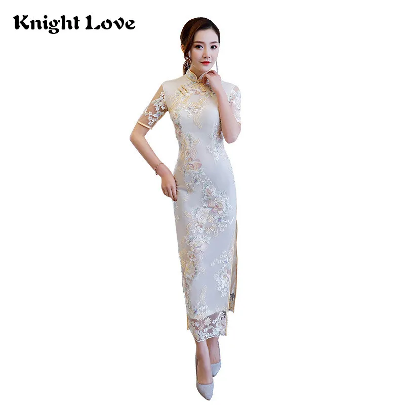 New Sexy Lace Ladies' Long Cheongsam Embroidery Chinese Traditional Qipao Lady Vintage Elegant Qipao Dresses Evening Dresses
New Sexy Lace Ladies' Long Cheongsam Embroidery Chinese Traditional Qipao Lady Vintage Elegant Qipao Dresses Evening Dresses