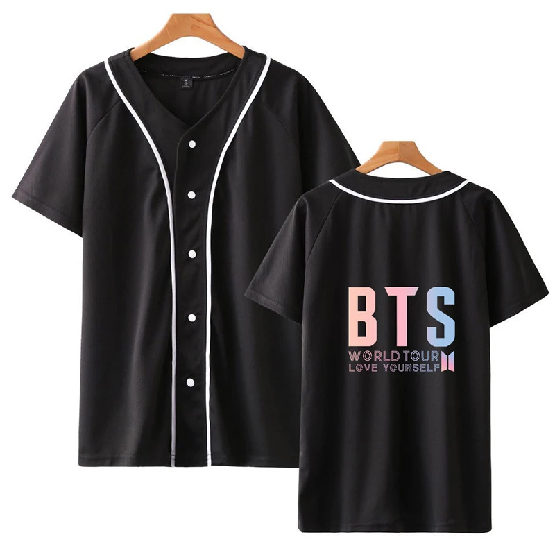 BTS summer women t shirt short sleeve V neck letter print Kpop Baseball korean fashion tee top girl button black couples clothes
BTS summer women t shirt short sleeve V neck letter print Kpop Baseball korean fashion tee top girl button black couples clothes
