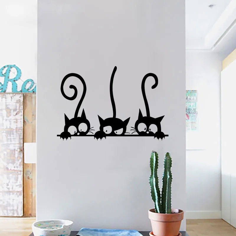 Наклейки на стену в виде милого кота для ванной комнаты туалета украшения