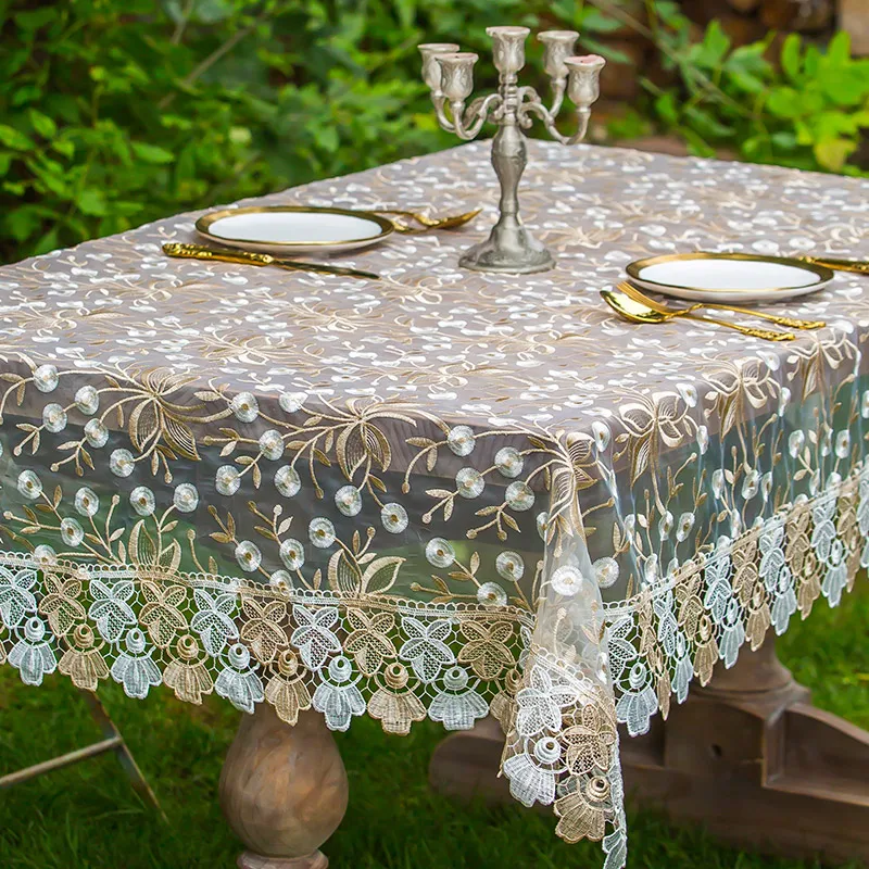 Pastoral Lace Tablecloth Transparent Table Cloth Rectangular Golden and White Floral Embroidered Table Cloth Wedding Decoration
Pastoral Lace Tablecloth Transparent Table Cloth Rectangular Golden and White Floral Embroidered Table Cloth Wedding Decoration