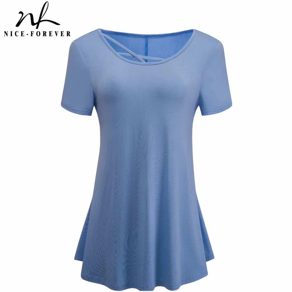 Nice-forever Summer Brief Casual T-shirts Women Short Sleeve Soft Hollow Out Crisscross O-Neck Loose Tees tops btyT012
Nice-forever Summer Brief Casual T-shirts Women Short Sleeve Soft Hollow Out Crisscross O-Neck Loose Tees tops btyT012