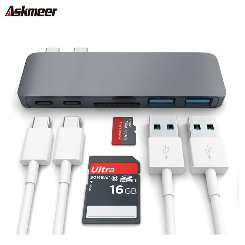 ASKMEER 6in1 Dual Ports HUB Adapter Type C to USB 3.0 HDMI Thunderbolt Adapter for MacBook HUB USB Splitter for Huawei Matebook
ASKMEER 6in1 Dual Ports HUB Adapter Type C to USB 3.0 HDMI Thunderbolt Adapter for MacBook HUB USB Splitter for Huawei Matebook