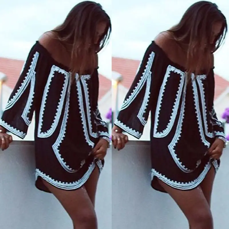 Fashion Women Summer Printed Casual Off Shoulder Long Sleeve Evening Party Beach Short Mini Dress
Fashion Women Summer Printed Casual Off Shoulder Long Sleeve Evening Party Beach Short Mini Dress