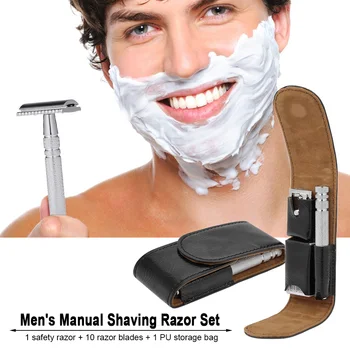 Manual Men's Shaving Double Edge Safety Razor Stainless Steel Shaving Razor Traditional Razor With 10pcs Blades PU Storage Bag
Manual Men's Shaving Double Edge Safety Razor Stainless Steel Shaving Razor Traditional Razor With 10pcs Blades PU Storage Bag