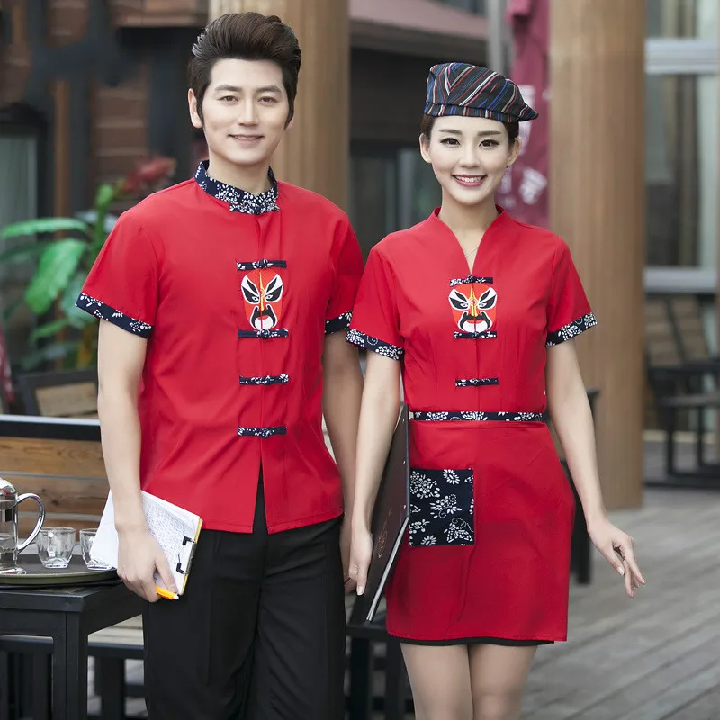 Summer Short Sleeved Hotel Restaurant Work Wear Beijing Opera Facial Masks Printing Chef Waiter Uniform for Men and Women
Summer Short Sleeved Hotel Restaurant Work Wear Beijing Opera Facial Masks Printing Chef Waiter Uniform for Men and Women