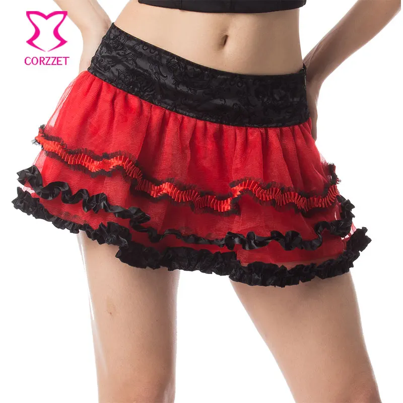 

Lolita Black And Red 3 Layer Tulle Tutu Skirt Party Dance Sexy Clubwear Skirts Womens Summer Petticoat Rockabilly Faldas Mujer