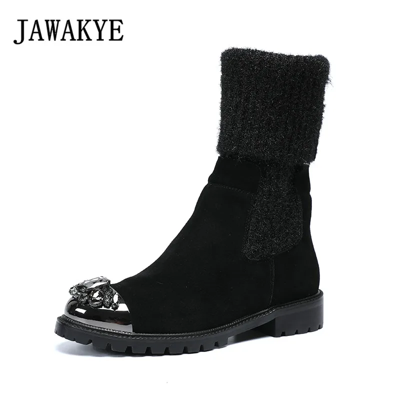 Runway crystal metal toe knitting patchwork ankle boots women platform thick bottom slip on sock boots lady winter casual boots
Runway crystal metal toe knitting patchwork ankle boots women platform thick bottom slip on sock boots lady winter casual boots