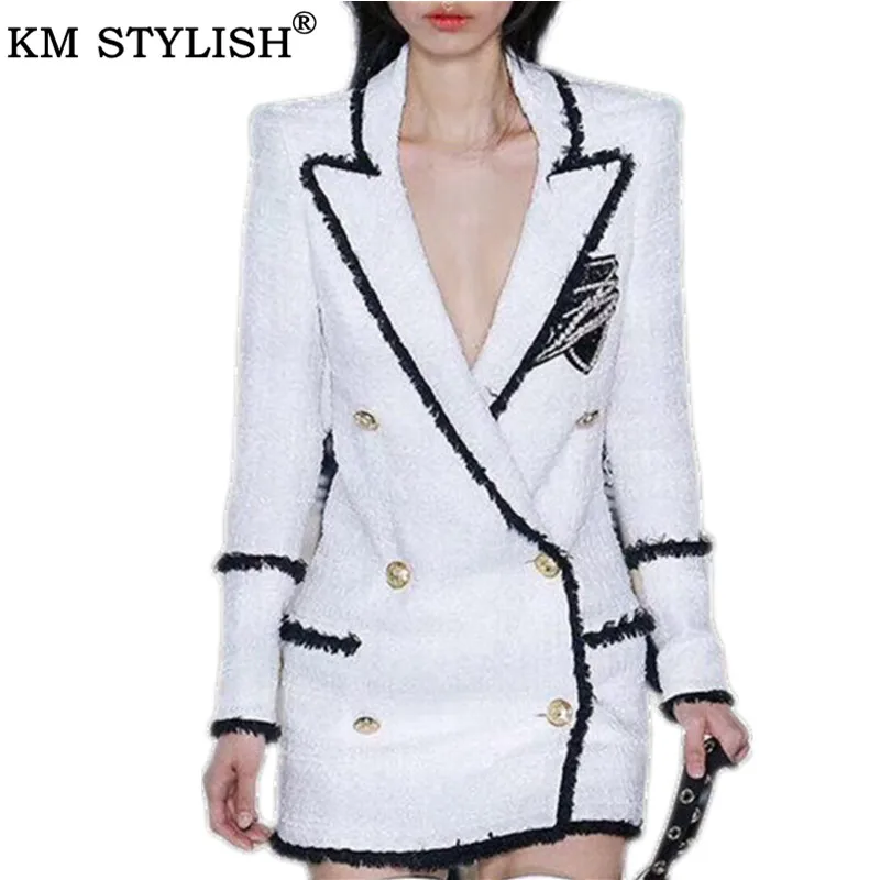 Europe and America 2019 Fall and winter Women's jacket Rhinestone badge Double-breasted sequins Tweed Suit Blazer
Europe and America 2019 Fall and winter Women's jacket Rhinestone badge Double-breasted sequins Tweed Suit Blazer