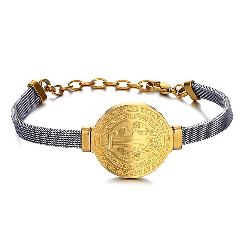 Vintage Gold San Benito Medal Bracelet Women Stainless Steel Catholic Belief Medal Bangles Bracelets for Religious Jewelry Gifts
Vintage Gold San Benito Medal Bracelet Women Stainless Steel Catholic Belief Medal Bangles Bracelets for Religious Jewelry Gifts