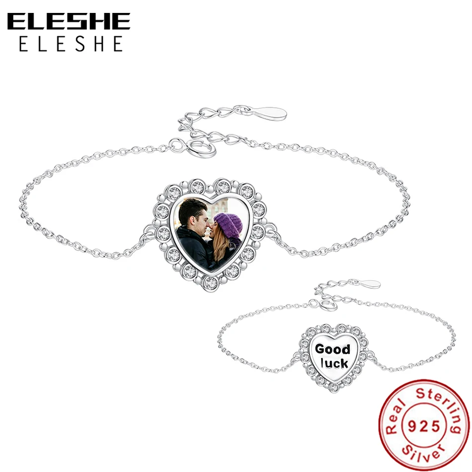 ELESHE 925 Sterling Silver Shining Crystal Good Luck Heart Charm Bracelet for Women Custom Photo Jewelry Silver Chain Bracelets
ELESHE 925 Sterling Silver Shining Crystal Good Luck Heart Charm Bracelet for Women Custom Photo Jewelry Silver Chain Bracelets
