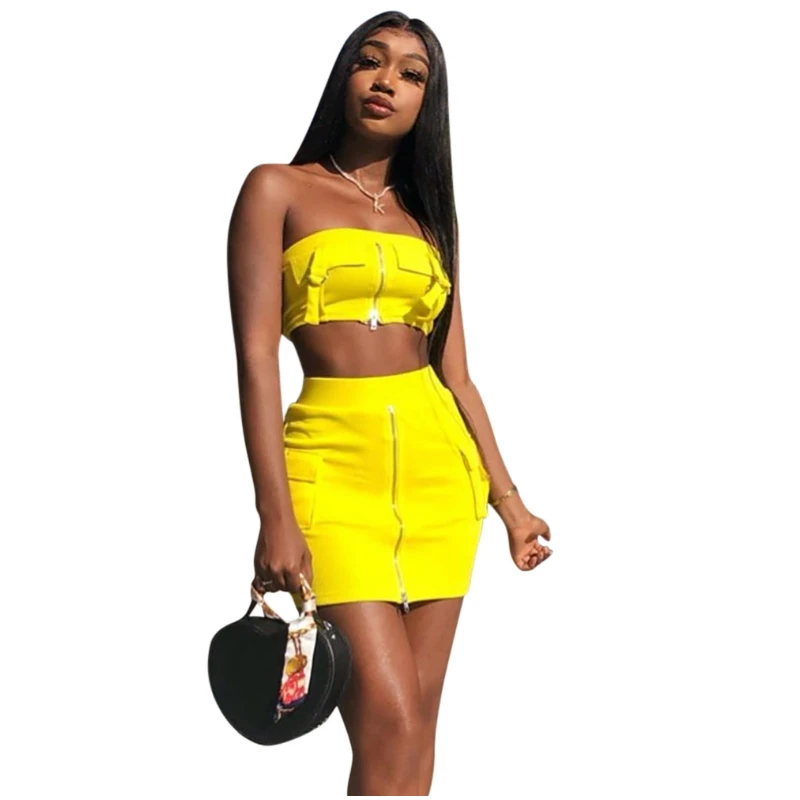 Yellow Strapless Bodycon Bandage Dress Zipper Front Crop Top Pencil Two Piece Set Mini Backless Outfits Tube Sexy Dresses Club
Yellow Strapless Bodycon Bandage Dress Zipper Front Crop Top Pencil Two Piece Set Mini Backless Outfits Tube Sexy Dresses Club