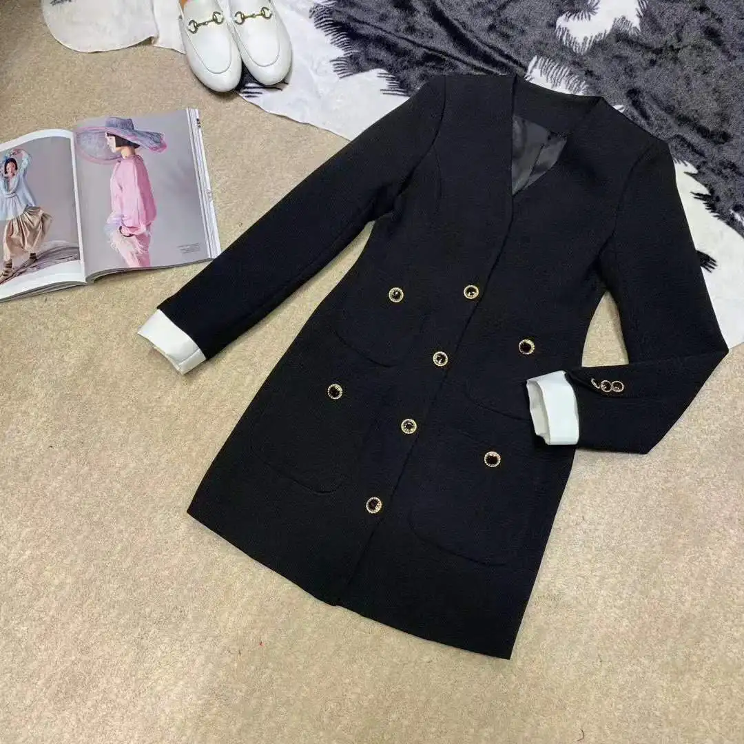 2019 new ladies fashion long-sleeved V-head stitching single-breasted waist dress 0724
2019 new ladies fashion long-sleeved V-head stitching single-breasted waist dress 0724