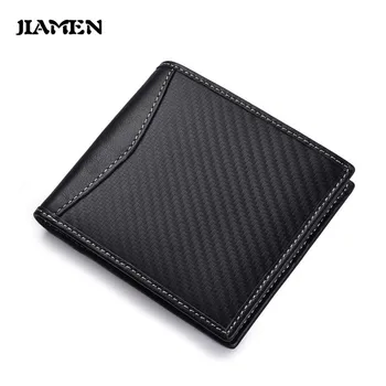 

Carbon Luxury Fiber Credit Card Holder Genuine Leather Wallet Men Fashion Short Bifold men wallets Casual Soild Men Wallet