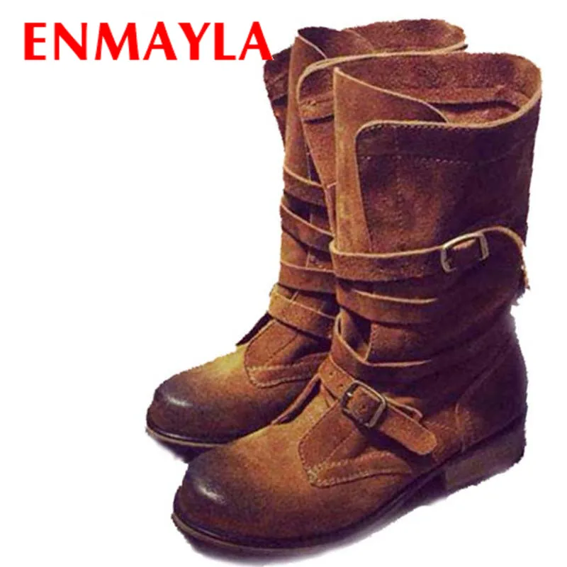 ENMAYER Mid-Calf genuine leather low heels short booties women buckle ankle boots spring autumn shoes woman motorcycle boots new 
ENMAYER Mid-Calf genuine leather low heels short booties women buckle ankle boots spring autumn shoes woman motorcycle boots new